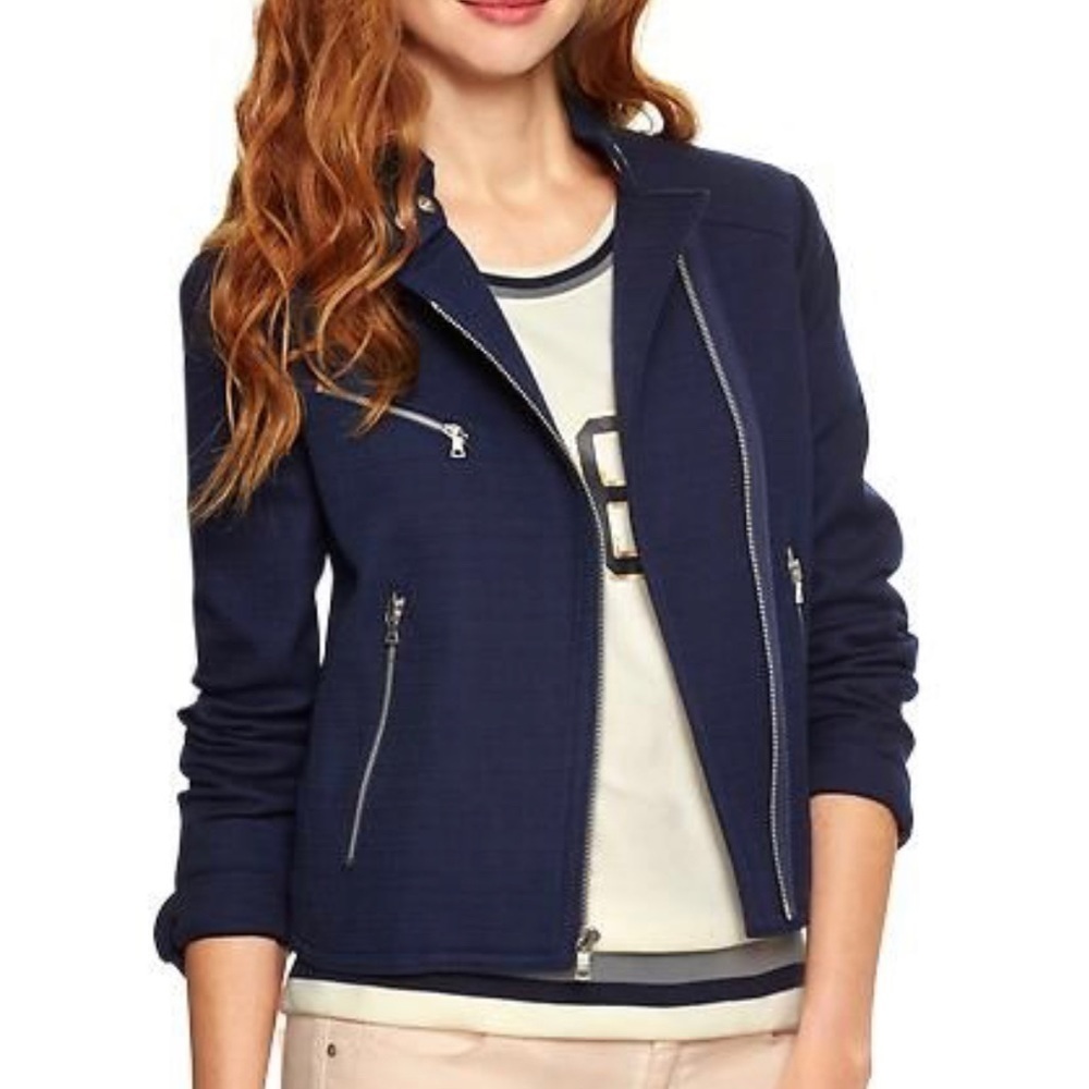 WOMEN’S Gap Navy Moto Jacket Textured Tweed Size Medium